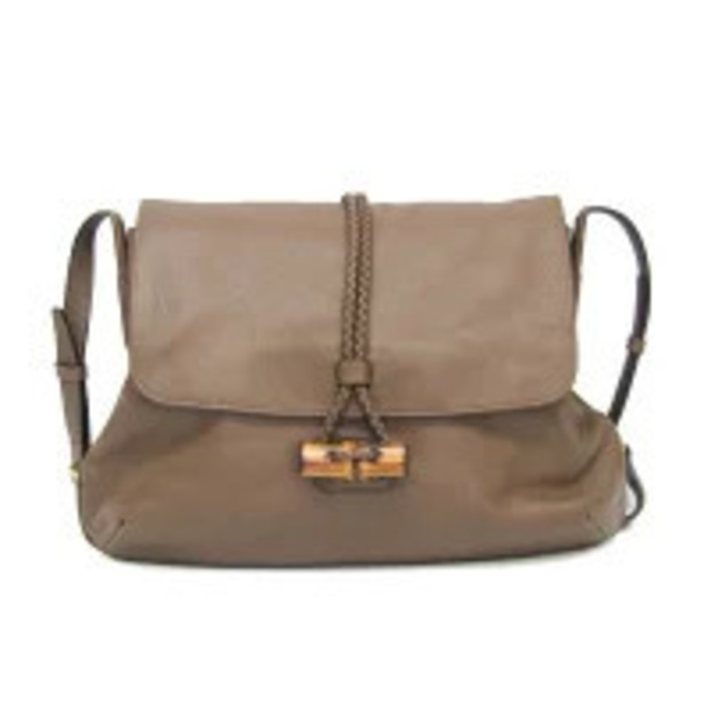 Gucci Bamboo Leather Shoulder Bag Khaki Green Brown